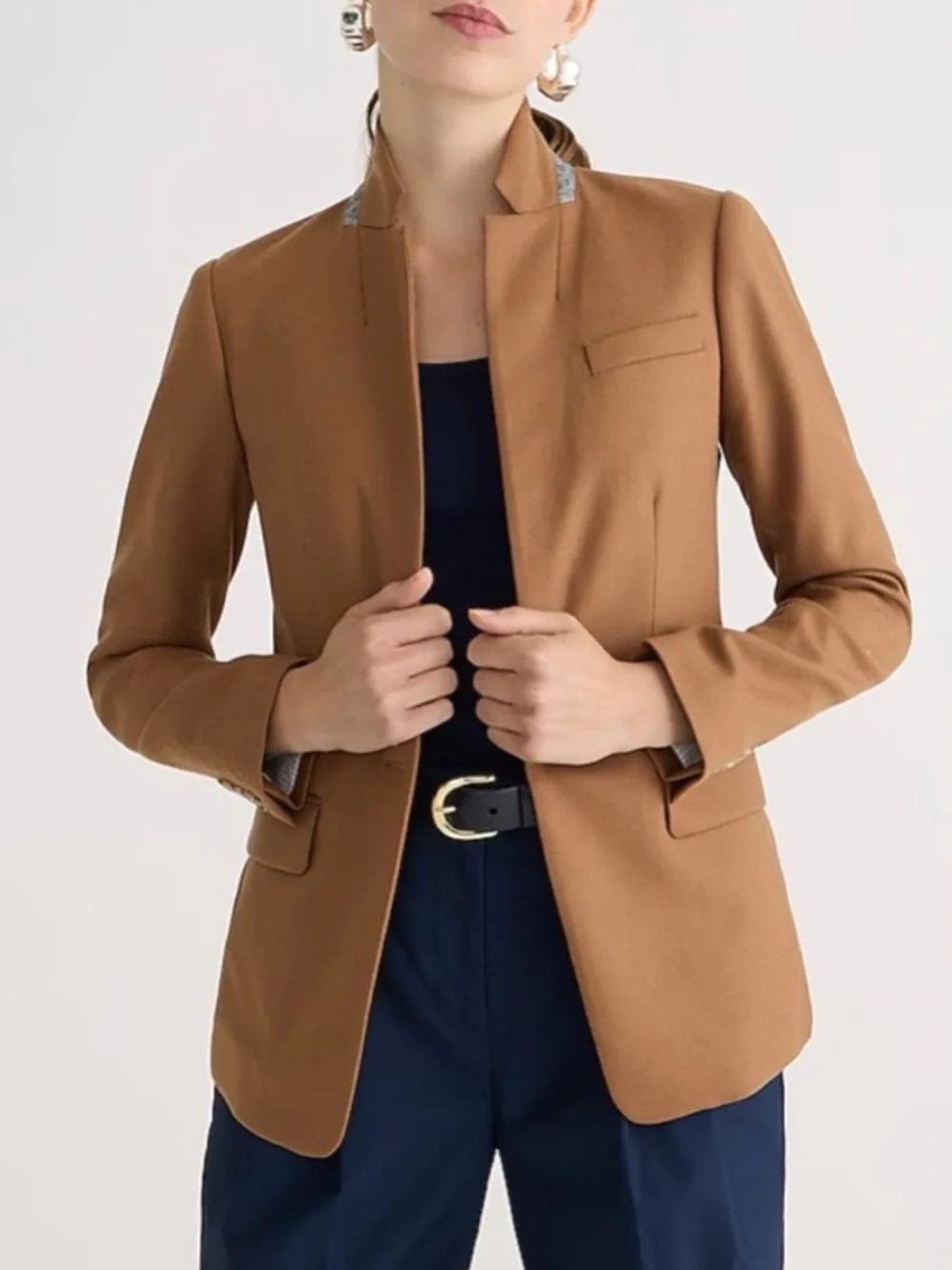 J. Crew Regent Wool Stretch Blazer Camel Brown Tan B0323 Size 0 Office Neutral